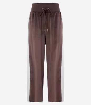 Calça Wide Leg em com Amarração no Cós e Listra Lateral