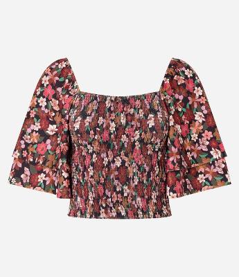 Blusa Ombro a Ombro com Detalhe Duplo na Manga e Estampa Floral
