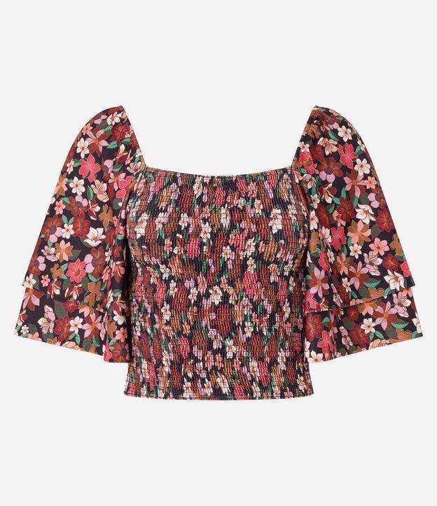 Blusa Ombro a Ombro com Detalhe Duplo na Manga e Estampa Floral - 1