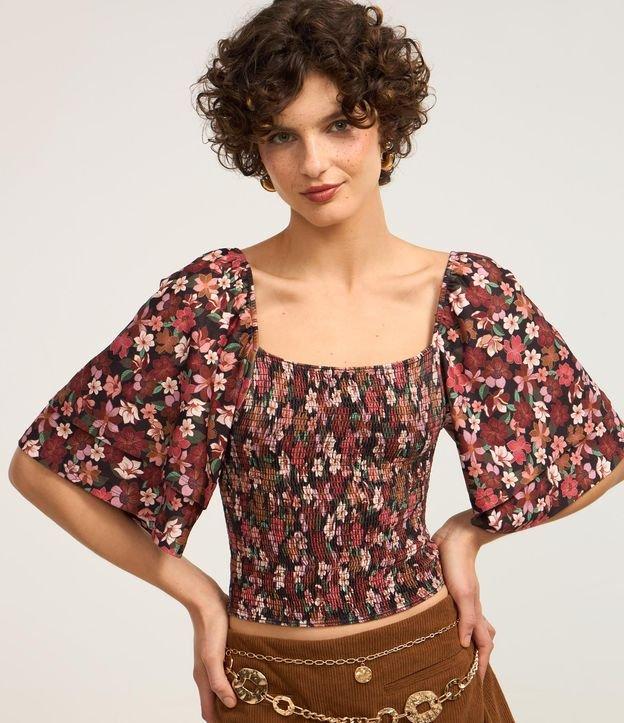 Blusa Ombro a Ombro com Detalhe Duplo na Manga e Estampa Floral - 2