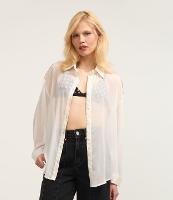 Camisa Oversized em Chiffon Transparente com Botões - 1