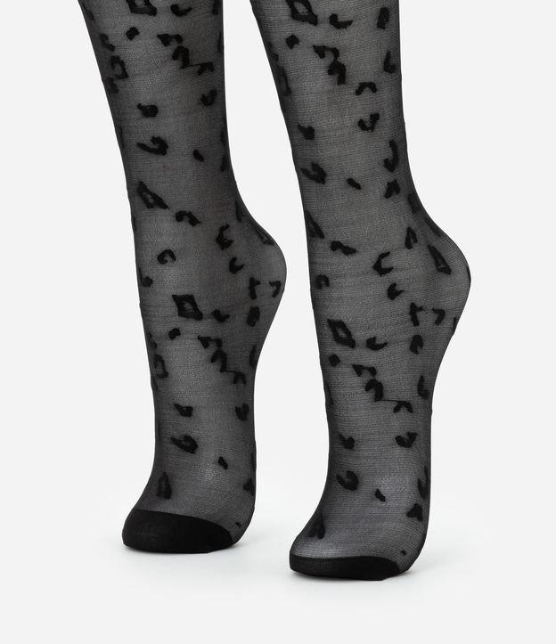 Meia 3/4 em Microfibra com Textura Animal Print Onça - 1