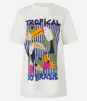 Camiseta em Algodão com Estampa Tropical do Brasil