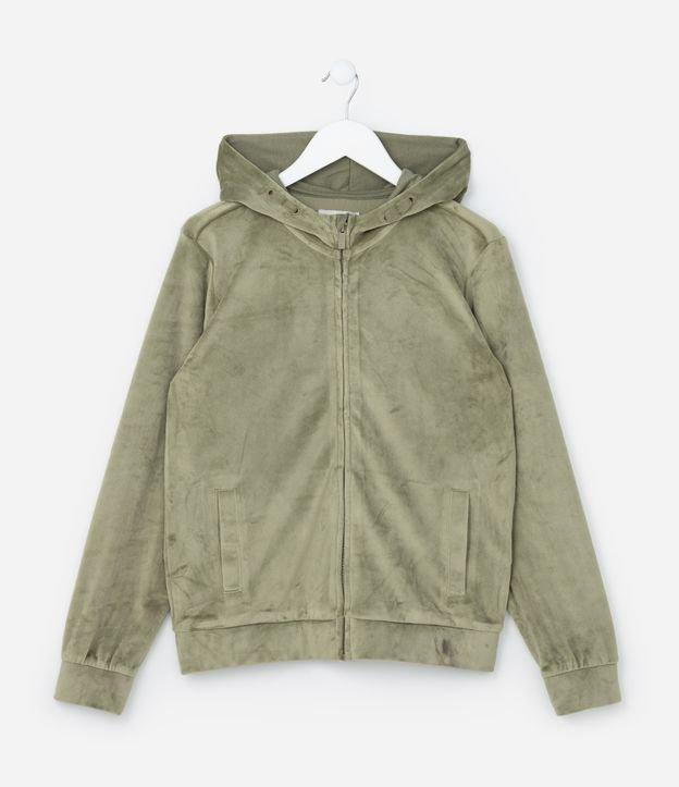 Jaqueta Infantil em Plush com Capuz e Bolso - Tam 5 a 14 anos - 1