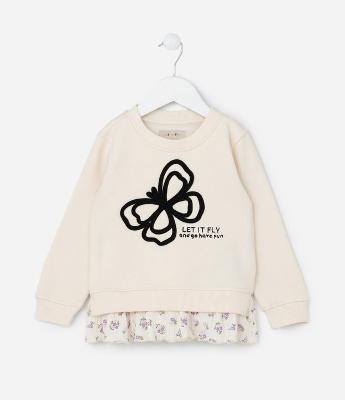 Casaco Infantil com Barra Diferenciada e Bordado Borboleta - Tam 1 a 5 Anos