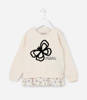 Casaco Infantil com Barra Diferenciada e Bordado Borboleta - Tam 1 a 5 Anos - 1