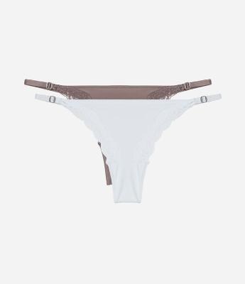 Kit 02 Calcinhas String Fio em Microfibra com Renda