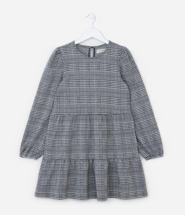 Vestido Infantil em Ponto Roma com Estampa Xadrez - Tam 5 a 14 Anos - 1