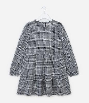 Vestido Infantil em Ponto Roma com Estampa Xadrez - Tam 5 a 14 Anos