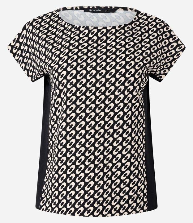 Blusa em Crepe com Contraste Lateral e Estampa Geométrica - 1