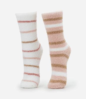 Kit 02 Meias Cano Alto em Chenille Listradas