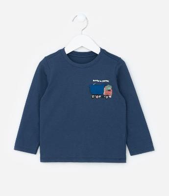 Camiseta Infantil com Estampa Interativa de Caminhão - Tam 1a 6 Anos