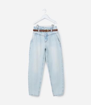 Calça Clochard Infantil em Jeans com Cinto - Tam 5 a 14 Anos
