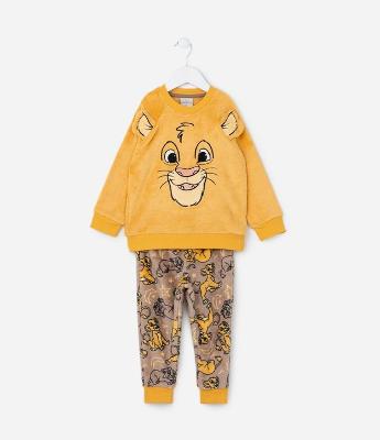 Pijama Infantil em Fleece com Bordado Simba - Tam  1 a 4 Anos