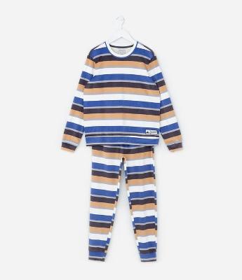Pijama Infantil em Plush com Estampa Listrada - Tam 4 a 14 Anos