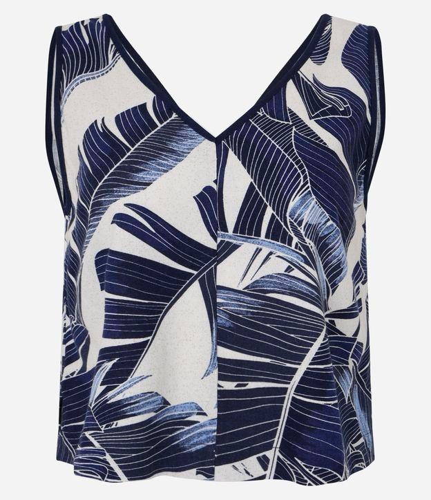 Blusa em Viscolinho com Decote V e Estampa Folhagem - 1