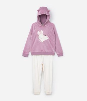 Conjunto Infantil em Plush com Bordado Coelhinha - Tam 1 a 5 Anos