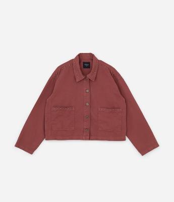 Jaqueta Overshirt em Sarja com Tachinhas Curve & Plus Size