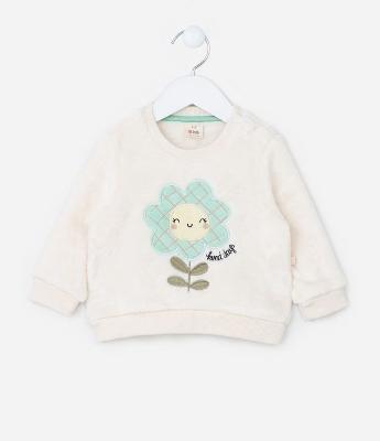 Casaco Infantil com Pelinhos e Bordado de Florzinha - Tam 0 a 18 meses