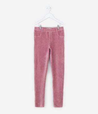 Calça Legging Infantil em Veludo com Bolsos Fake - Tam 5 a 14  Anos