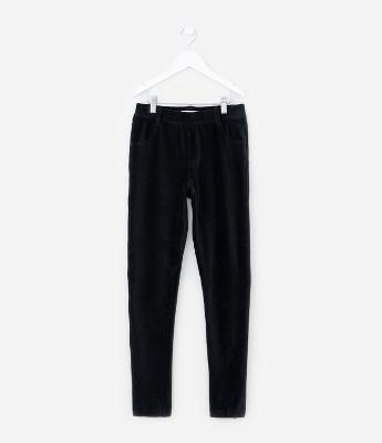 Calça Legging Infantil em Veludo com Bolsos Fake - Tam 5 a 14  Anos