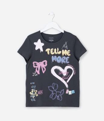 Camiseta Infantil com Estampa Doodles Grafitados - Tam 5 a 14 Anos