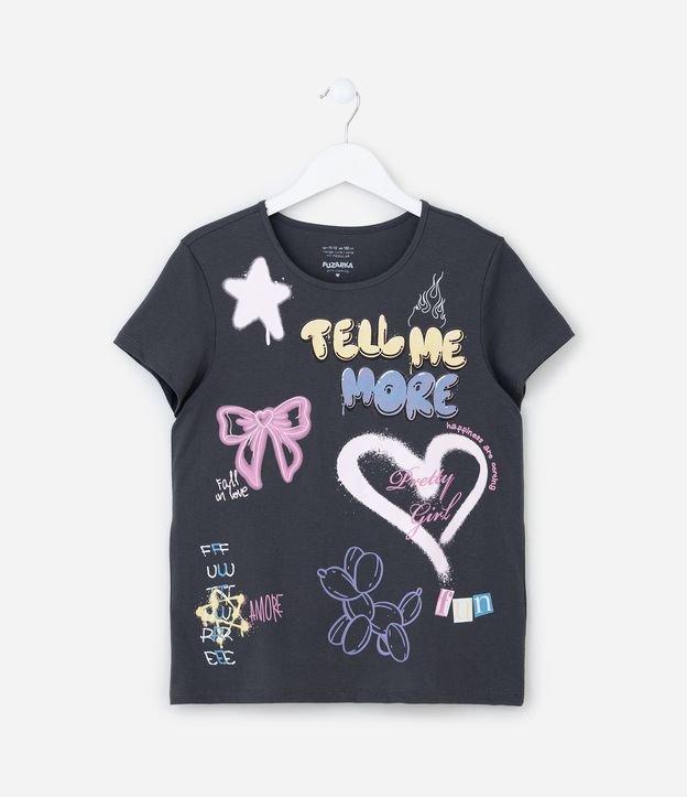 Camiseta Infantil com Estampa Doodles Grafitados - Tam 5 a 14 Anos - 1