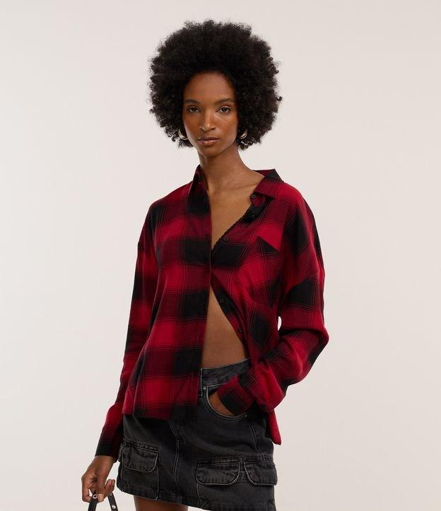 Camisa Oversized em Flanela Xadrez com Bolsinho - 3