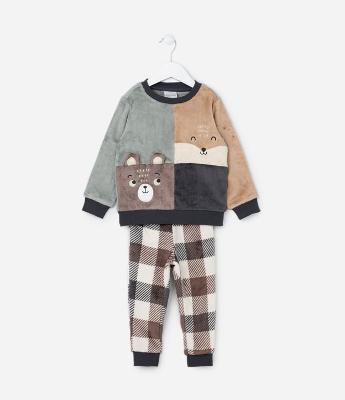 Pijama Infantil em Fleece com Bordado Bichinhos - Tam 1 a 4 Anos