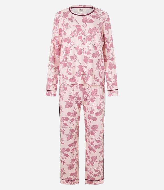 Pijama Longo em Viscose com Estampa de Figos e Viés Contrastante - 1