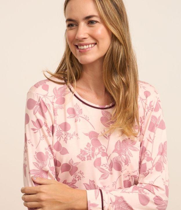 Pijama Longo em Viscose com Estampa de Figos e Viés Contrastante - 2