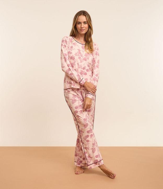 Pijama Longo em Viscose com Estampa de Figos e Viés Contrastante - 3