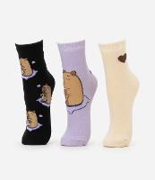 Kit 03 Meias Cano Médio em Algodão com Estampa de Capivaras e Milkshake - 1