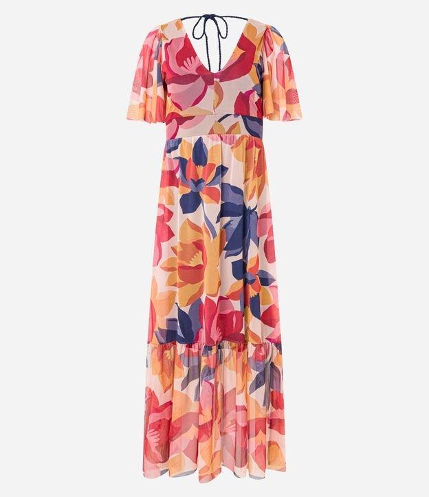 Vestido Evasê Longo em Tule com Estampa Floral - 1