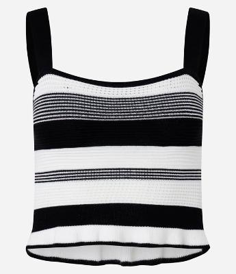 Blusa Cropped Listrada em Tricô com Frufru na Barra