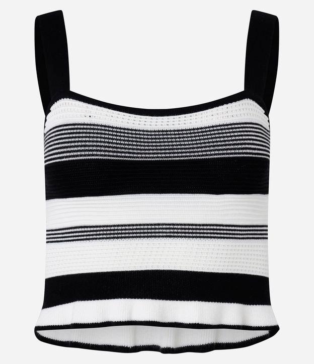 Blusa Cropped Listrada em Tricô com Frufru na Barra - 1