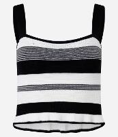 Blusa Cropped Listrada em Tricô com Frufru na Barra - 1