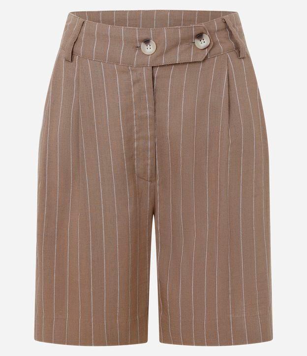 Bermuda Reta em Viscolinho Listrado com Riscas de Giz - 1