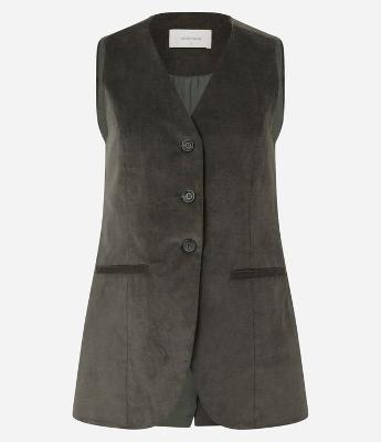 Colete Alongado em Veludo com Botões Frontais