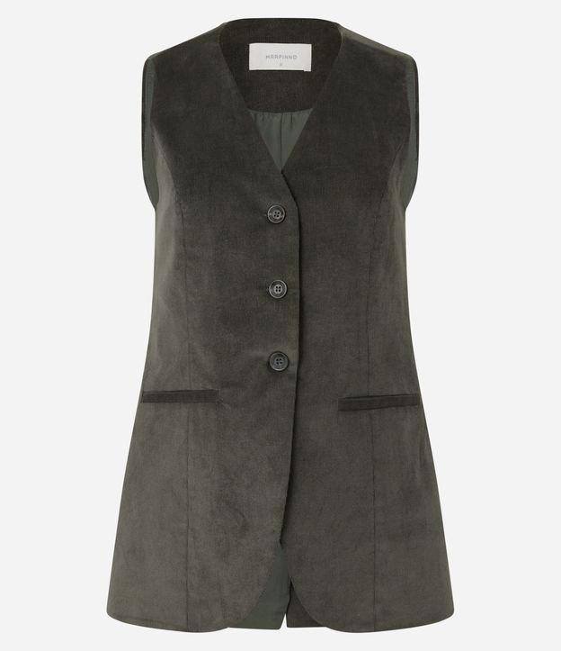Colete Alongado em Veludo com Botões Frontais - 1