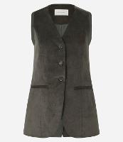 Colete Alongado em Veludo com Botões Frontais - 1