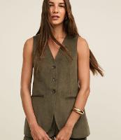 Colete Alongado em Veludo com Botões Frontais - 2