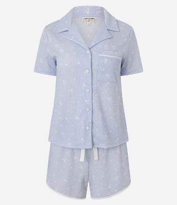 Pijama Americano Short Doll Texturizado e Estampado de Florzinhas