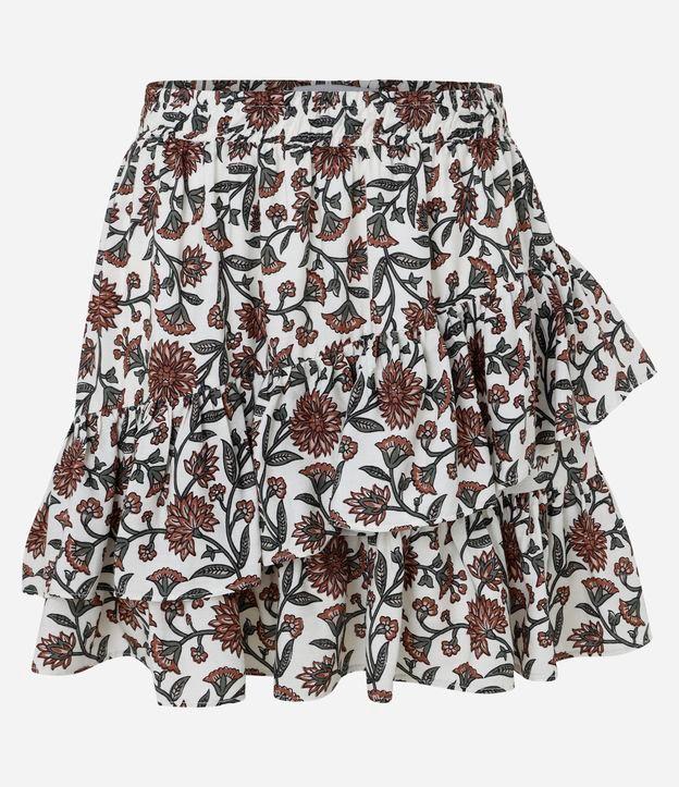 Saia Curta em Viscose com Estampa Floral e Babados - 1