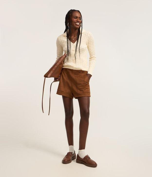 Short Regular em Suede com Botões Aplicados e Cintura Alta - 1