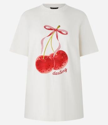 Camiseta em Algodão com Estampa Cereja Darling