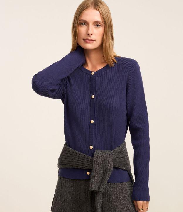 Cardigan Básico em Tricô Canelado com Botões Metalizados - 2