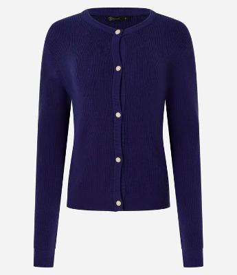 Cardigan Básico em Tricô Canelado com Botões Metalizados