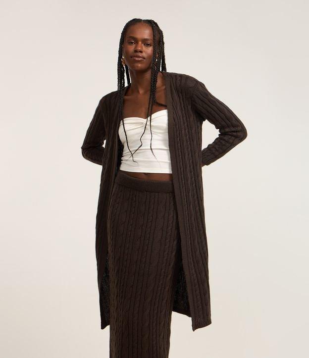 Casaco Alongado em Tricô com Textura Trançada - 2