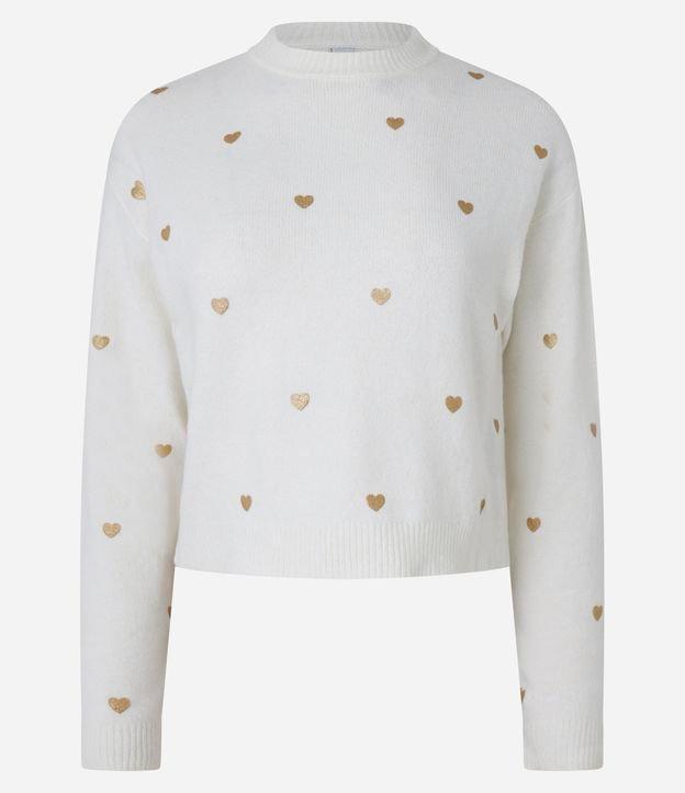 Suéter em Tricô com Cava Deslocada e Estampa Corações - 1